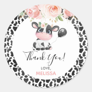Pinceau rose floral Vache Imprimer Sticker Merci d