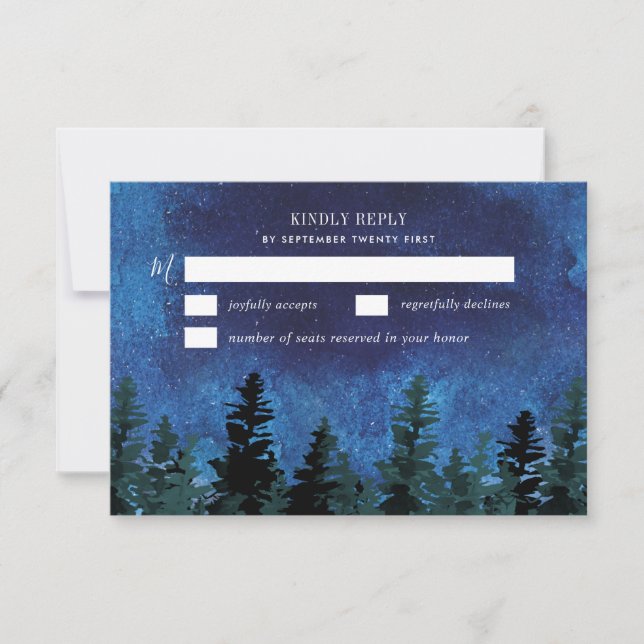 Pine Arbres Aquarelle Mariage rustique Cartes RSVP (Devant)