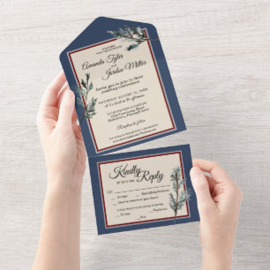 Pine Bleu Mariage D'Hiver Tout En Une Invitation