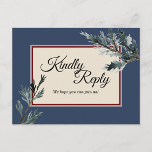 Pine Blue Winter Wedding Réponse Carte postale