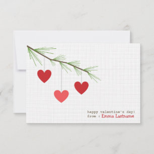 Pine Bough & Red Hearts Carte Saint Valentin