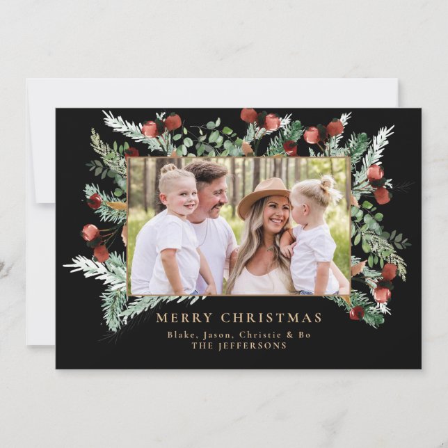 Pine Boughs & Berries Photo Noir Noël (Devant)