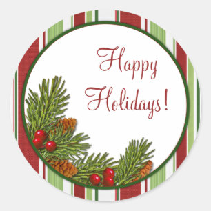 Pine Boughs Stripes Holly Stickers Noël Noël