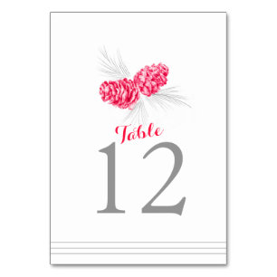 Pine cône art rouge blanc mariage numéro de table