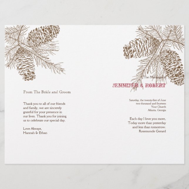 Pine Cone Nature Wedding Programme (Devant)