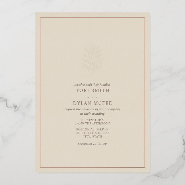 Pine Cône off White Mariage Foil Invitation (Recto)
