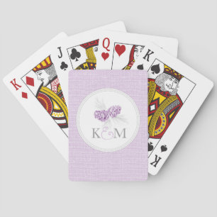 Pine cône violet mariage cartes de jeu initial