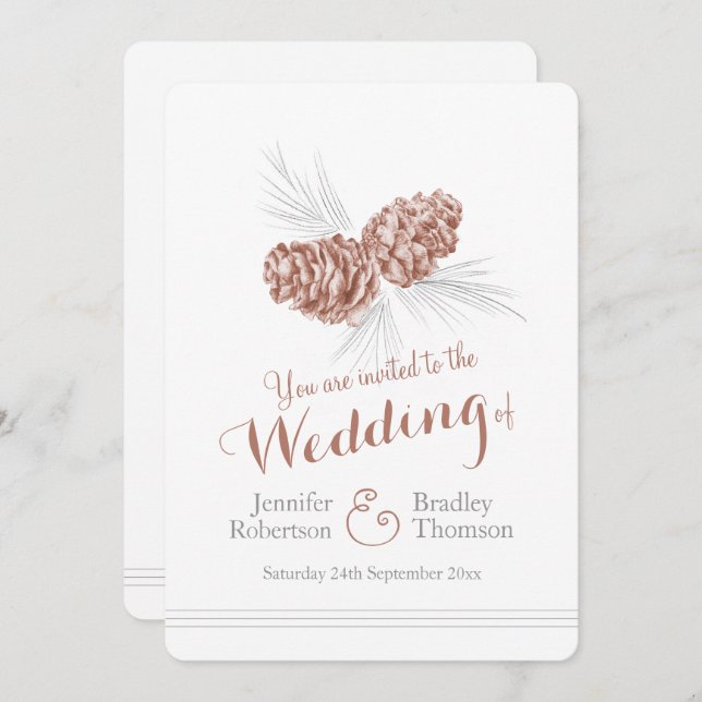 Pine cônes art brun hiver mariage invitations (Devant / Derrière)