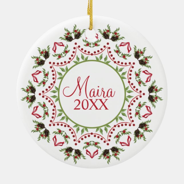 Pine cônes et baies Mandala photo Ornement (Dos)