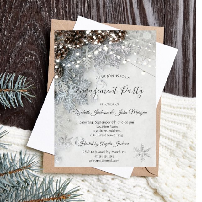 Pine Cones, Snowflakes Invitation Fiançailles (Créateur téléchargé)