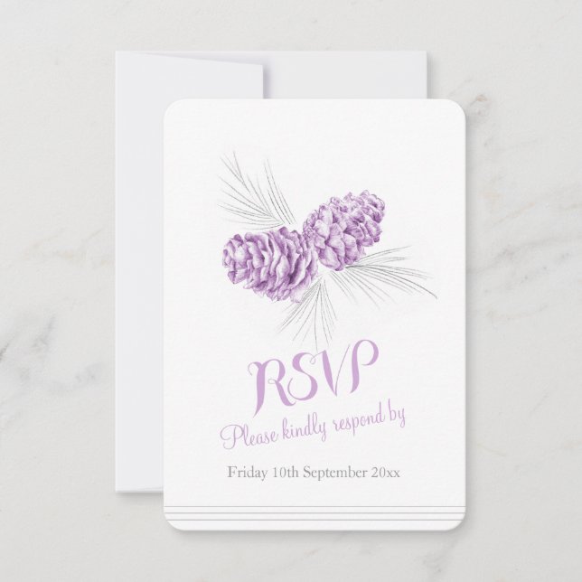 Pine cônes violet mariage RSVP (Devant)