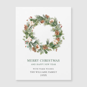 Pine Cones Wreath Christmas Holiday Carte magnétiq