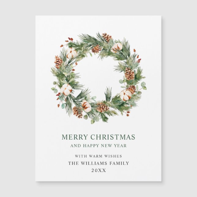 Pine Cones Wreath Christmas Holiday Carte magnétiq (Devant)