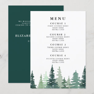 Pine d'aquarelle rustique Menu Mariage d'hiver