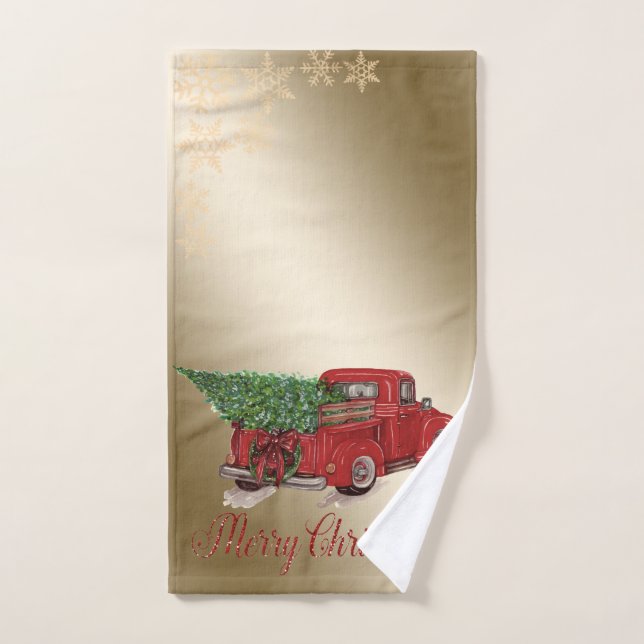 Pine de Camion Rouge Noël, Flèches de neige, Or (Serviette à main)
