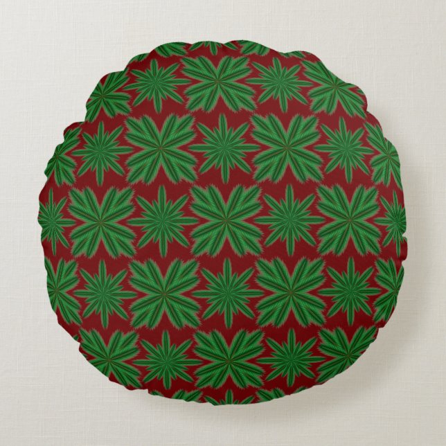 Pine Snowflakes Garnet Round Coussin (Devant)