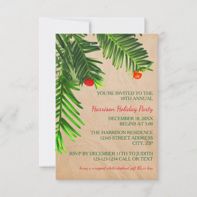 Pine Tree Branch - Invitation de fête de Noël 3x5 (Devant)