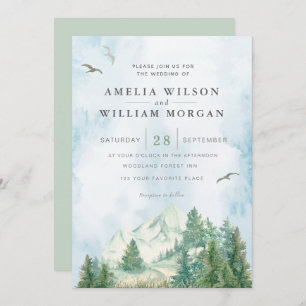 Pine Tree Forest Mountains Watercolor Invitation