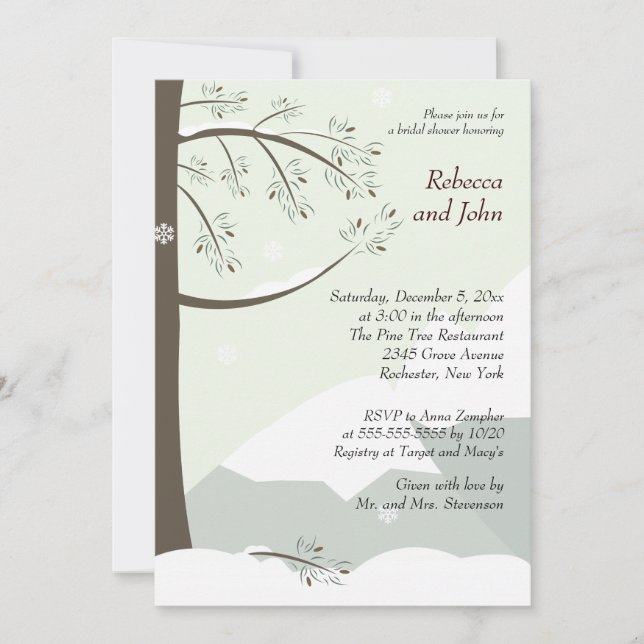 Pine Tree Hiver 5x7 nuptiale douche Invitation (Devant)