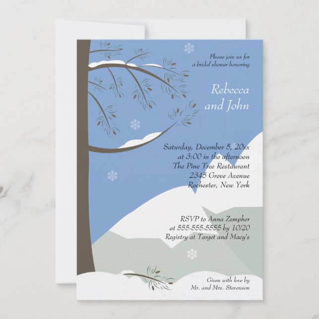 Pine Tree Hiver 5x7 nuptiale douche Invitation (Devant)