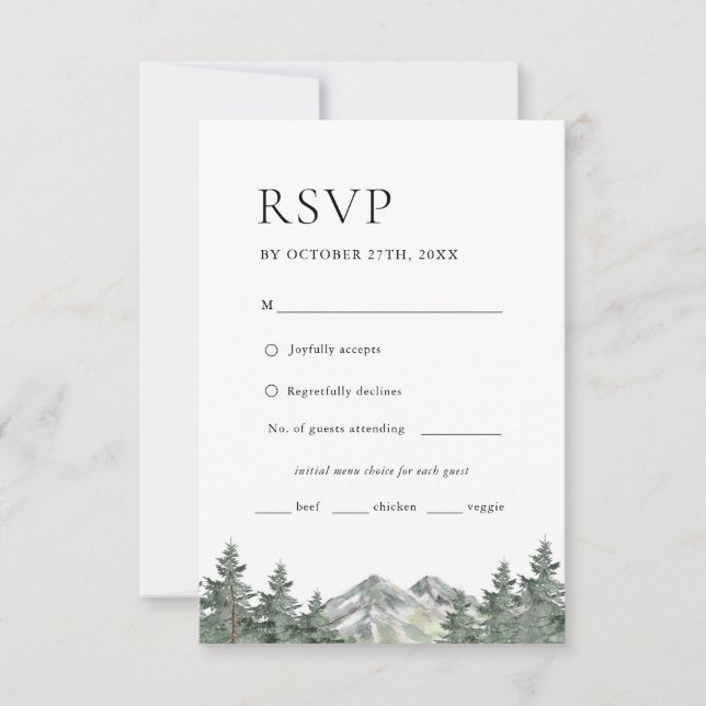 Pine Tree Mountain Mariage Menu Choix RSVP (Devant)