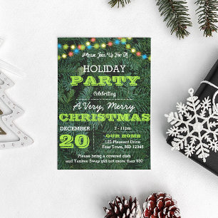 Pine Tree Multi Lights Green Holiday Invitation