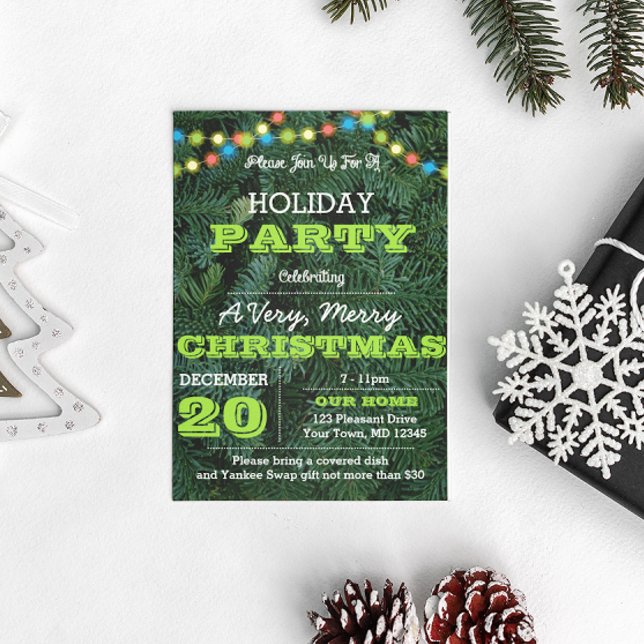 Pine Tree Multi Lights Green Holiday Invitation (Créateur téléchargé)