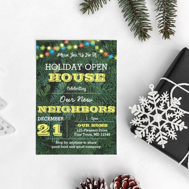 Pine Tree String Lights Yellow Holiday Invitation (Créateur téléchargé)