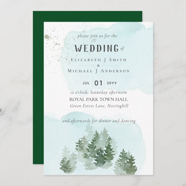 Pine Trees Teal and Sage Wedding (Devant / Derrière)