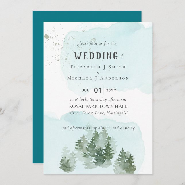 Pine Trees Teal and Sage Wedding (Devant / Derrière)