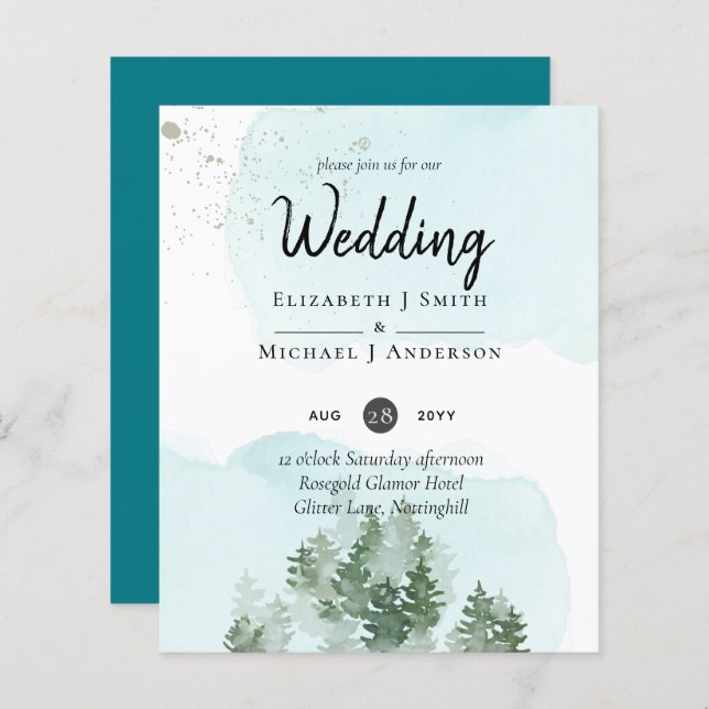 Pine Trees Teal and Sage Wedding (Devant / Derrière)