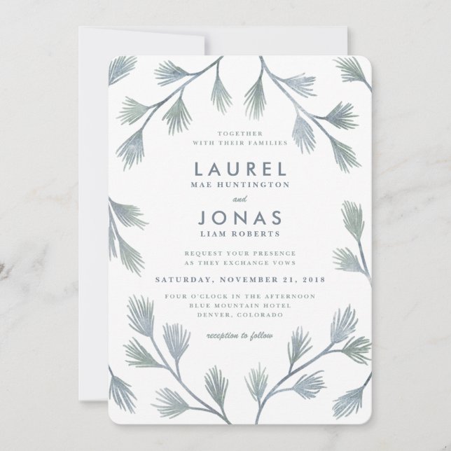 Pine Vert moderne + White Wedding Invitations (Devant)