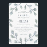 Pine Vert moderne   White Wedding Invitations<br><div class="desc">Invitations de mariage rustiques mais modernes pour mariages de montagne et d'inspiration occidentale. Les branches de pin encadrent élégamment le texte simple et moderne de l'invitation, donnant une impression naturelle et occidentale. La palette verte et blanche est parfaite et simple, apportant une sensation moderne à ces invitations de mariage nature...</div>