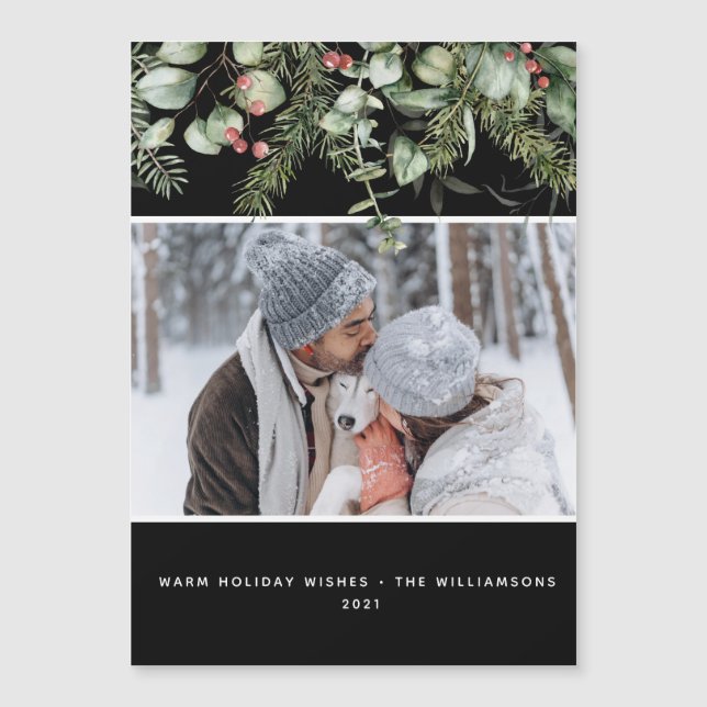 Pine verte d'hiver Budget photo Carte de Noël (Devant)