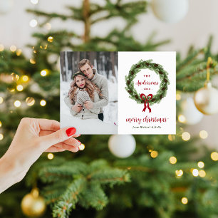 Pine Wreath Joyeux Carte photo magnétique de Noël