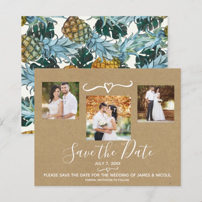 Pineapples Tropicaux Mariage Photo Save the Date (Devant / Derrière)