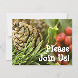 Pinecone avec Holly Custom Christmas Invitations