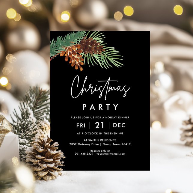 Pinecone Rustic Christmas Party Invitation (Créateur téléchargé)