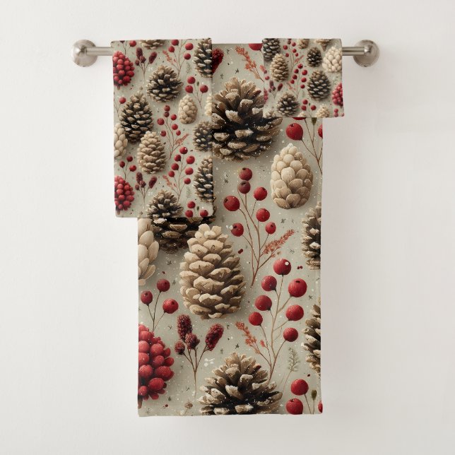 Pinecones d'hiver et baies rouges (En situation)