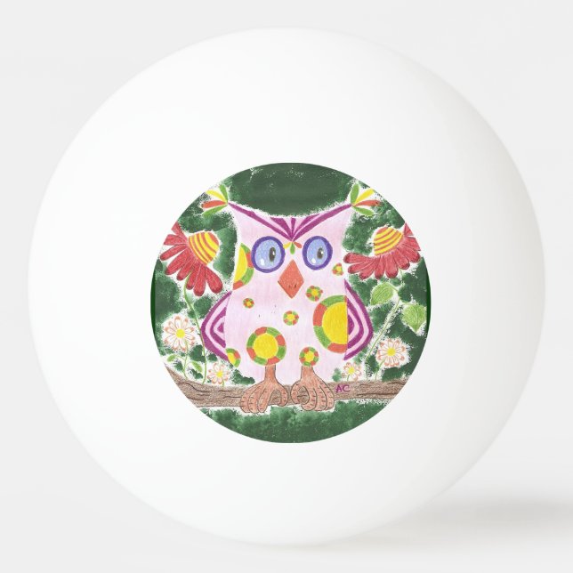 Ping Pong Chouette rose pâle avec balle de ping-pong arrière (Devant)