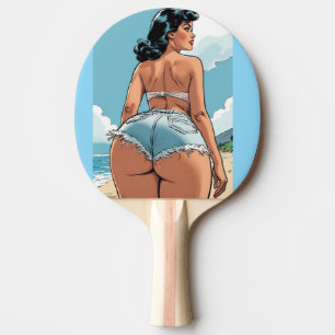 Ping Pong Fille rétro avec un gros derrière art raquette de