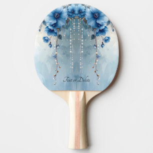 Ping Pong Raquette de ping-pong Fleurs bleues et perles