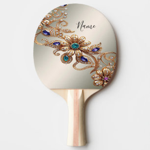 Ping Pong Raquette de ping-pong Fleurs de bijou d'or Élégant