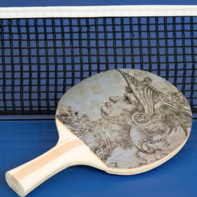 Ping Pong Raquette de ping-pong Guerrier casqué de Léonard (Da Vinci’s Ancient Warrior Sketch 6"x 6.25"strike pad. Ergonomic handle quality laminated hardwood.)