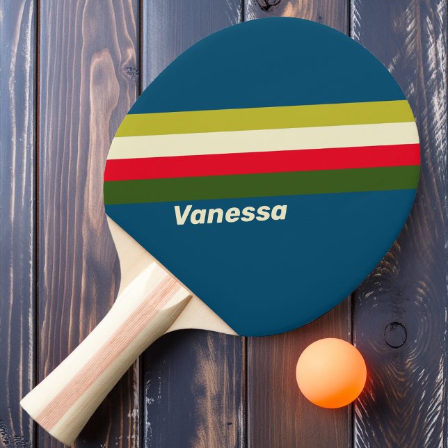Ping Pong Raquette de ping-pong rayée Rugby Rétro avec nom (Créateur téléchargé)