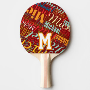 Ping Pong Raquette de tennis de table rouge cool avec nom