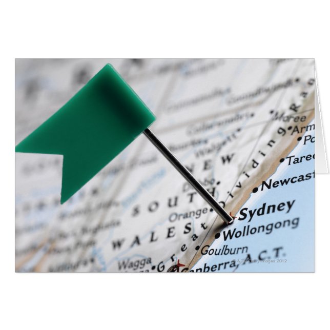 Pinglette de carte placée à Sydney, Australie sur  (Devant horizontal)