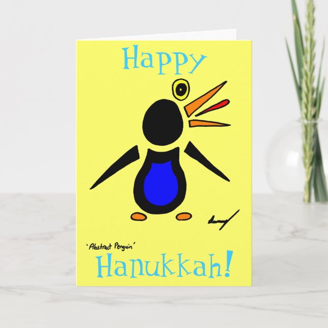 Pingouin Abstrait 'Heureux Hanoukka ! ' Carte - Ja (Devant)