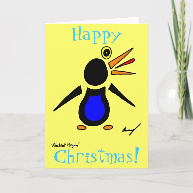 Pingouin Abstrait 'Joyeux Noël ! ' Carte - Jaune (Devant)