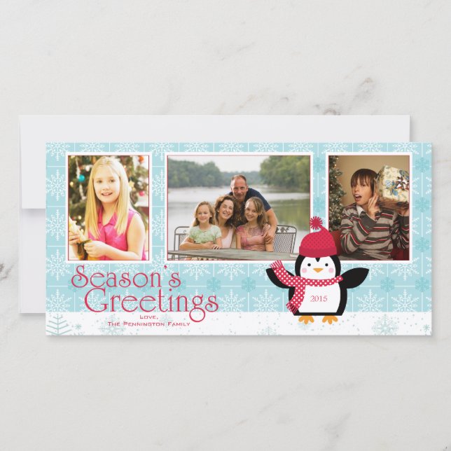 Pingouin Bonnes Fêtes 3 carte photo (Devant)